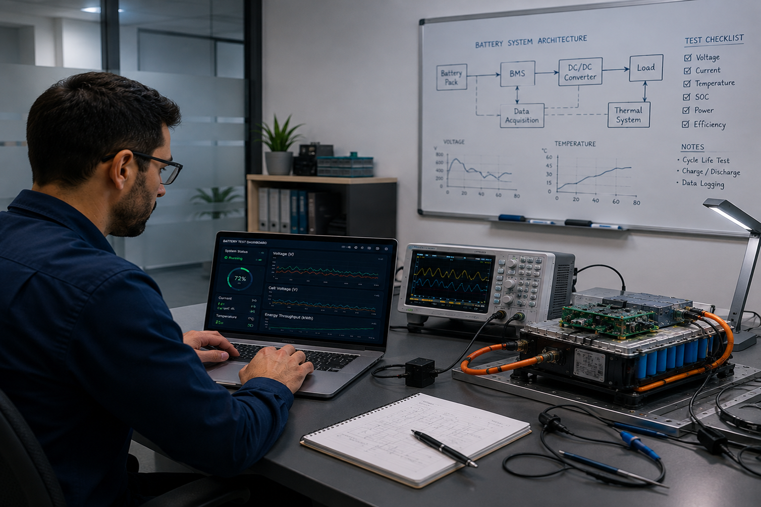 Engineer Testing Battery System