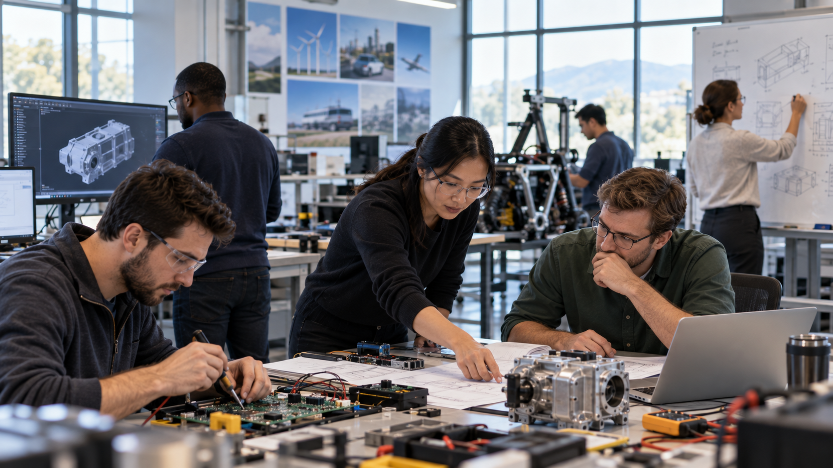 Engineers at work in a testing lab