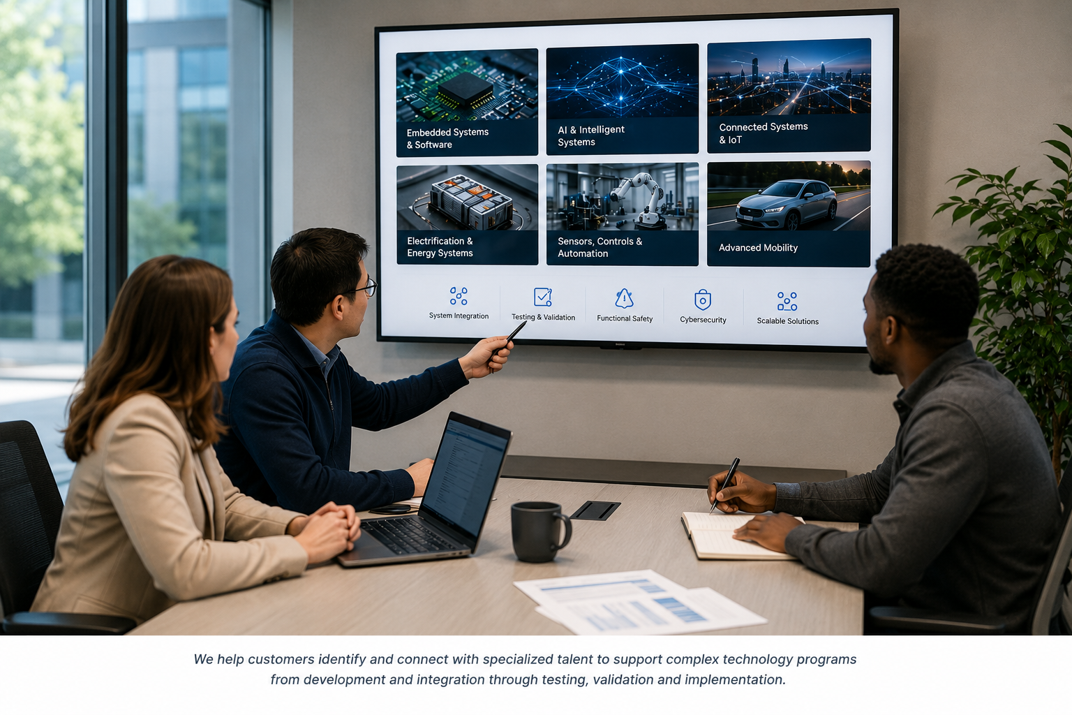 Engineers discussing emerging technologies